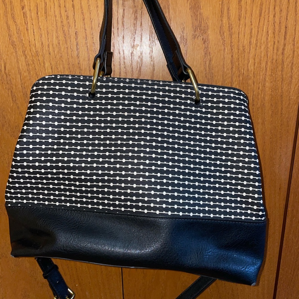 Fossil Black and White Shoulder Bag with Geometric Pattern